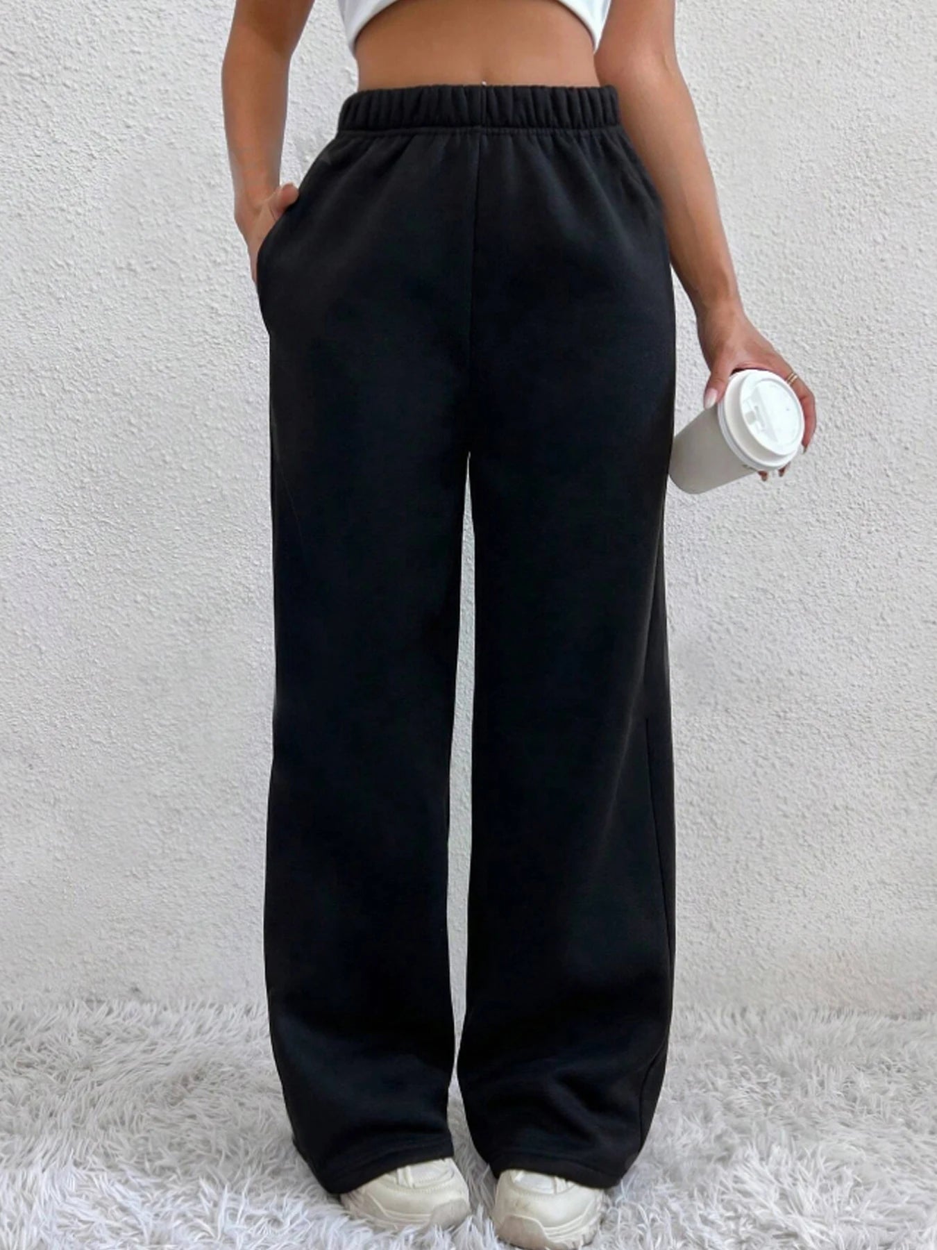 Herbst und Winter Damen warme Hosen Fleece gefüttert hohe Taille lässigen Stil tägliche Kleidung mit Taschen Jogging Jogging hose
