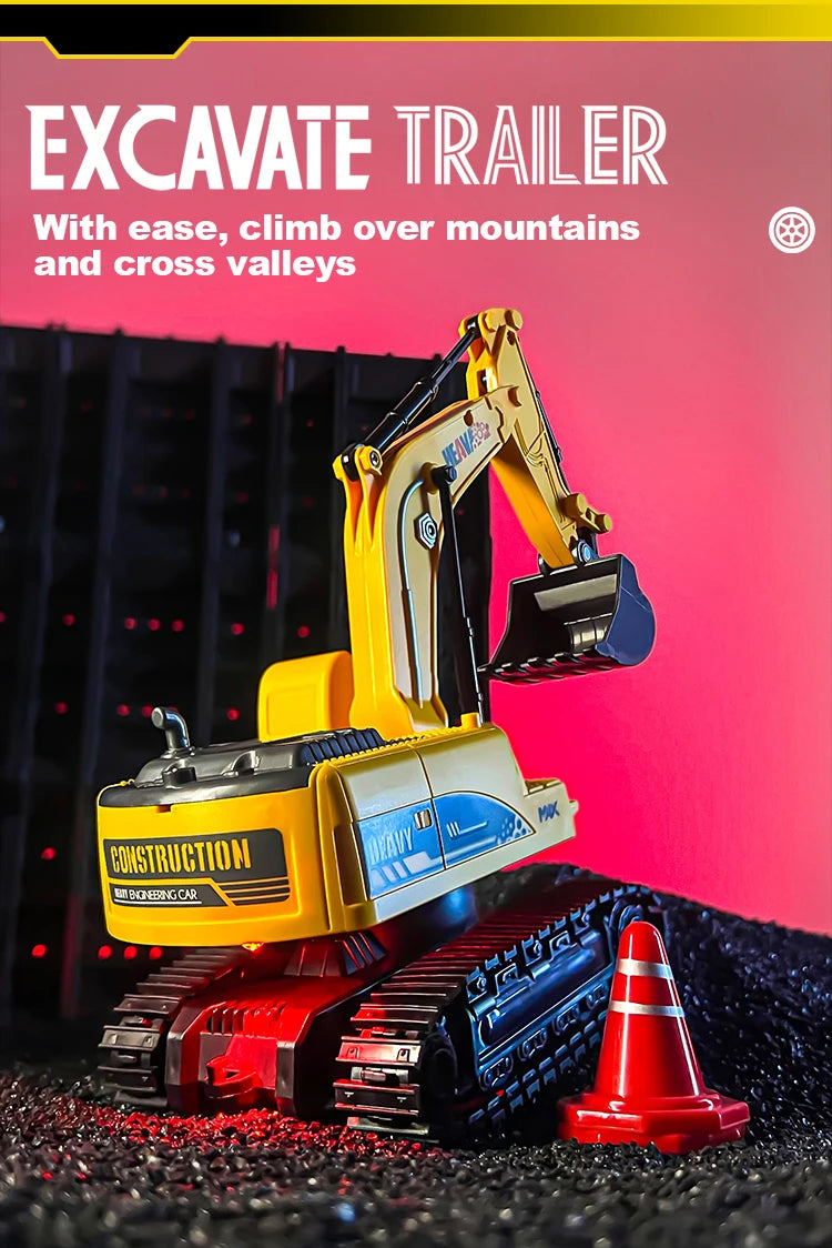 2 In 1 Rc Truck Combination Set Trailer Flat Trucks with 11Ch Excavator Engineer Vehicle 2.4G Remote Control Car Christmas Gifts.