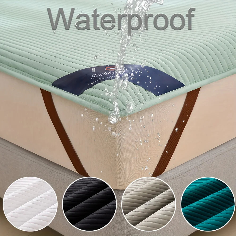 1pc Striped Waterproof Mattress Protector, Comfortable Mattress Cover, Soft and Breathable  for Single/Double Beds.