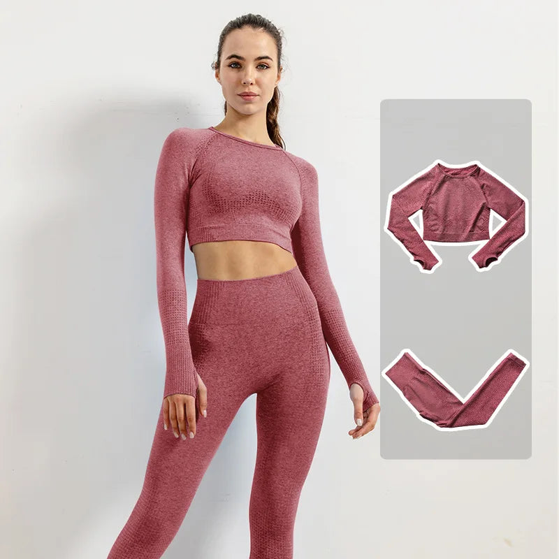 Women Vital Seamless Yoga Fitness Clothing Set High Waist Gym Leggings Crop Tops Sports Tracksuit Plush Up Sports Outfits