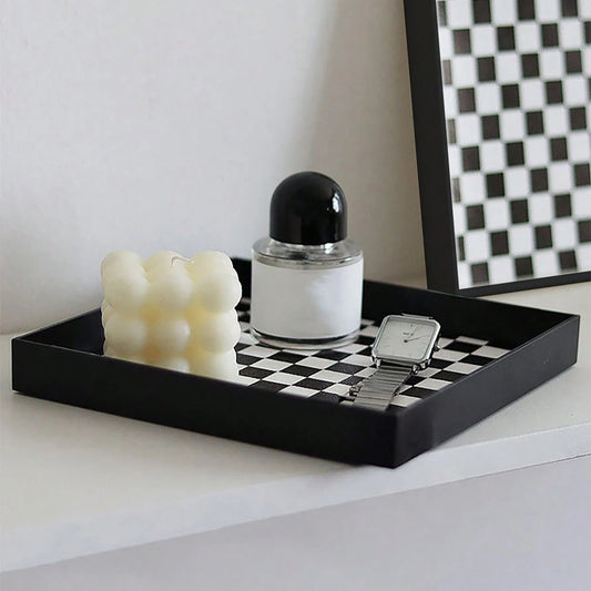 Nordic Home Decoration Luxury Perfume Tray Decorative Plate Lipstick Holder Jewelry Dish Trinket Ring Holder Black Dessert Plate.