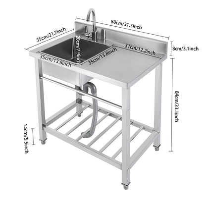 Edelstahl-Küchenspüle, freistehende Einzelschüssel-Werkbank für den Außenbereich, quadratische Küchenspülen, Tragfähigkeit 100 kg