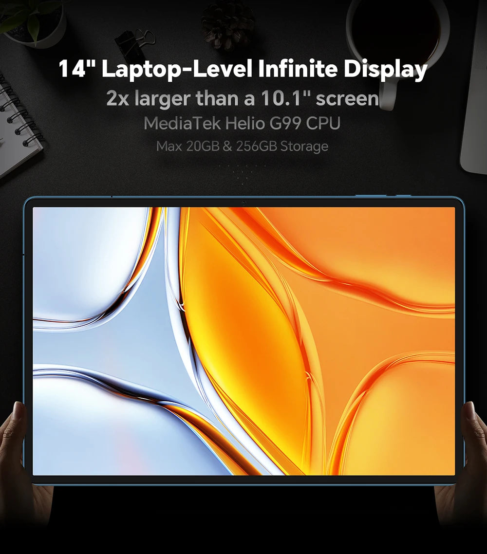 Teclast T70 14" Tablet Android 15 MTK G99 CPU Max 20GB (8GB+12GB Expansion) RAM 256GB ROM 4G LTE 10000mAh 18W Fast Charging GPS.