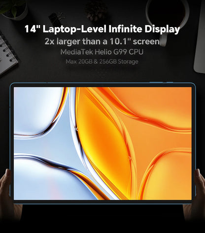 Teclast T70 14" Tablet Android 15 MTK G99 CPU Max 20GB (8GB+12GB Expansion) RAM 256GB ROM 4G LTE 10000mAh 18W Fast Charging GPS.