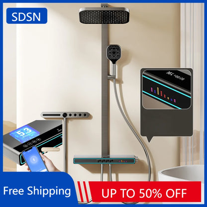 Bluetooth Music Digital Bathroom Shower System Ambient Lighting thermostatic Digital Bathroom Shower Set Faucets Accessories
