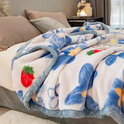Winter Mink Blankets For Beds Soft Warm Double Layer 150*200Cm Cartoon Floral Pattern Faux Fur Thick Plaid Blankets.