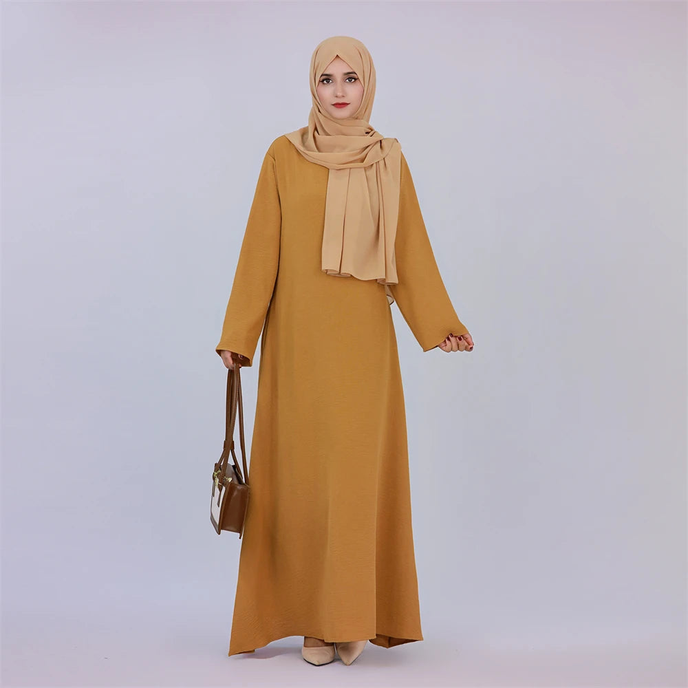 Ramadan Eid Solid Linen Dubai Abaya Turkey Islam Muslim Modest Dress Kaftan Prayer Clothes For Women Kebaya Robe Femme Musulmane