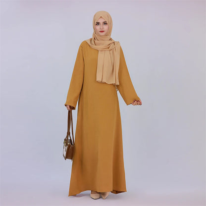 Ramadan Eid Solid Linen Dubai Abaya Turkey Islam Muslim Modest Dress Kaftan Prayer Clothes For Women Kebaya Robe Femme Musulmane