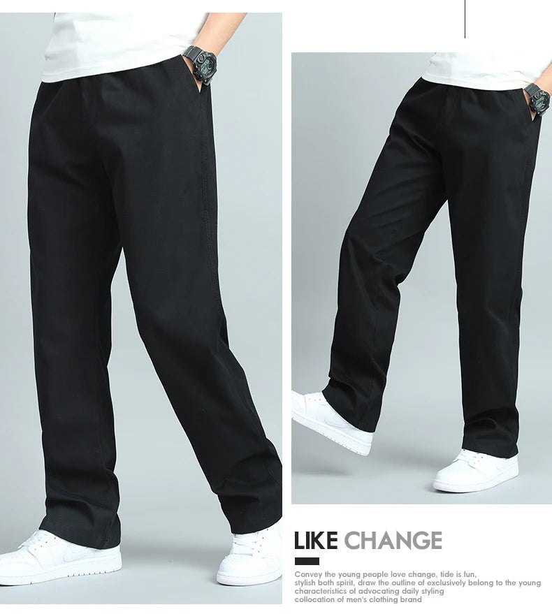 Big Size Mens Casual Pants Relaxed Fit Cotton Trousers Elastic Waist Drawstring Sweatpants Mens Jogger Pants Summer Spring.
