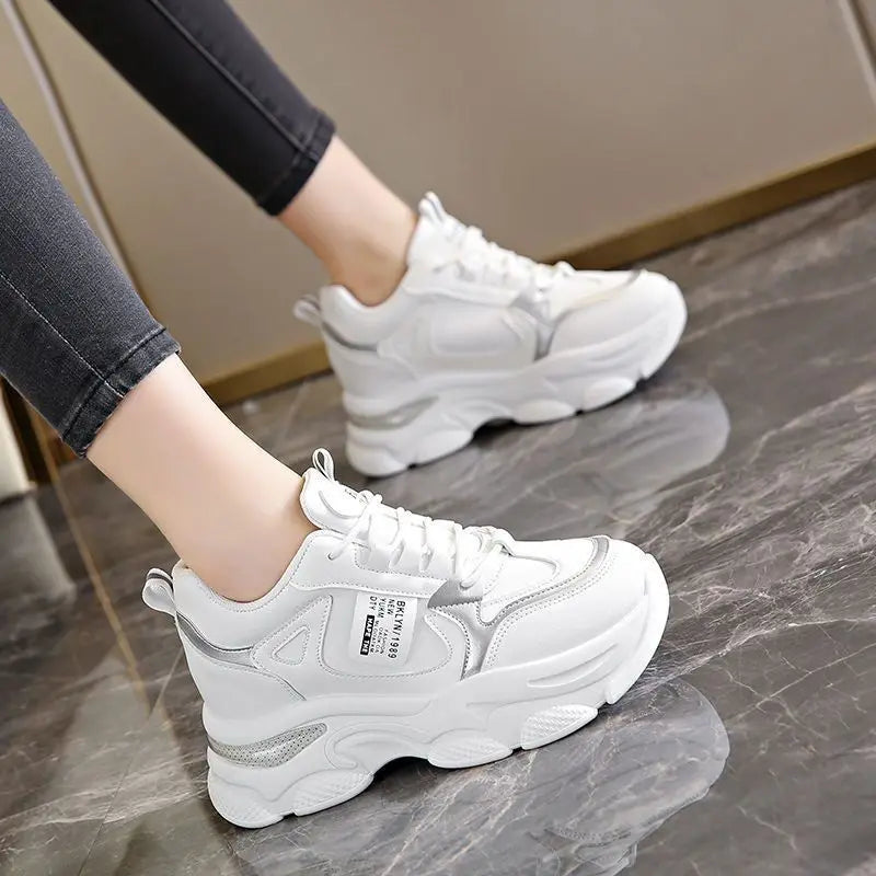 Women Thick Bottom Ultra-light Sneakers New Spring Autumn White Sports Shoes Casual Woman Comfort Breathable Running Shoes.