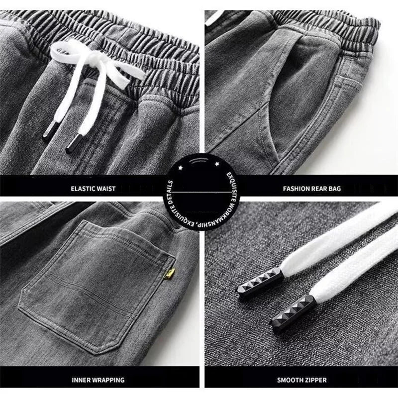 Men Jeans Elastic Tie Up Harem Denim Pants Male Bound Feet Designer Cargo Joggers Denim Trousers Daily Narrow Leg Casual Jeans.