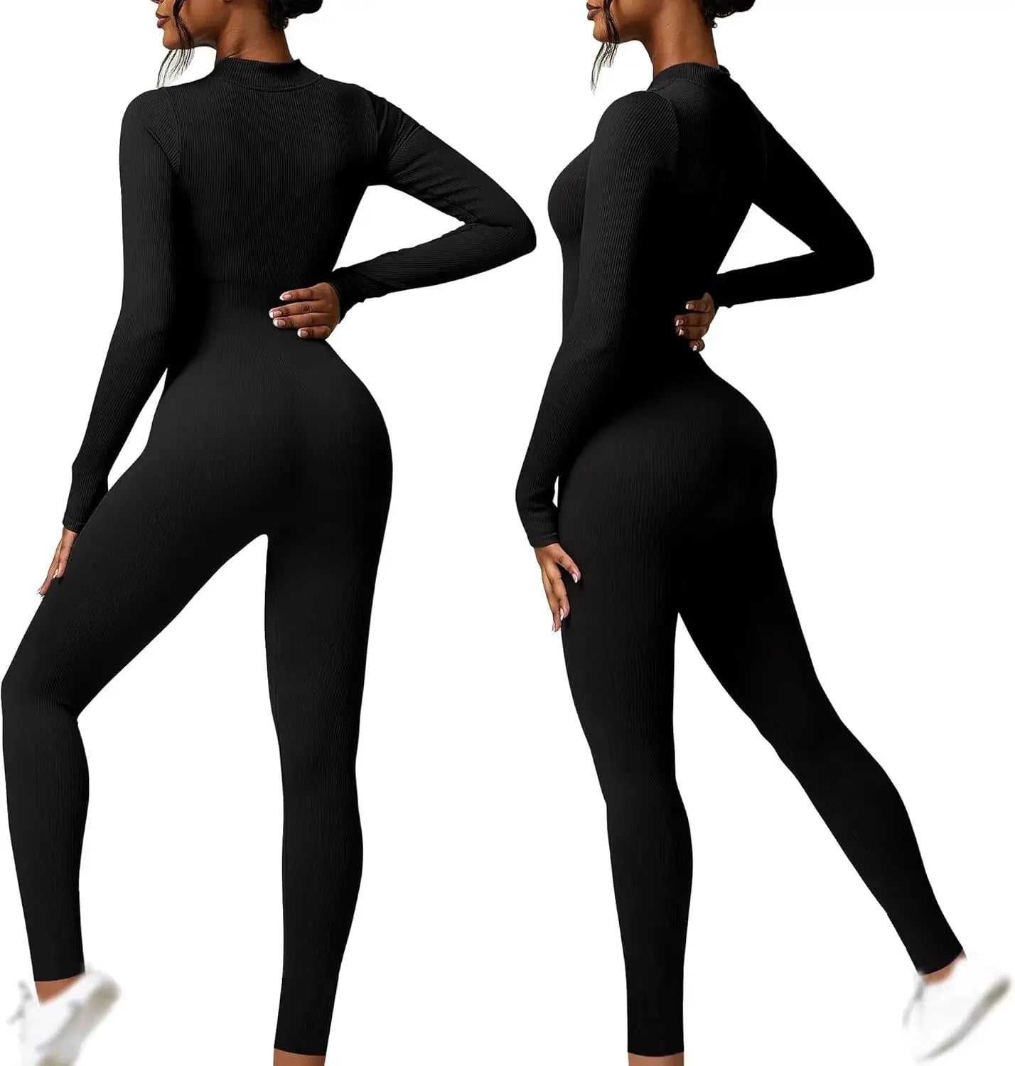 Seamless Long Sleeve Yoga Suit One-Piece Tightening Fitness Leisure Sports Jumpsuit with Zipper for Women.