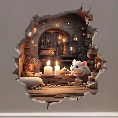 Mouse Magic Hole Wall Decal Sticker Removable Wall Decoration Awesome Gift Idea Baseboard Wall Sticker Decal Mouse Hole S427.