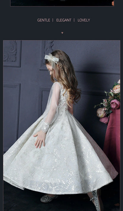 Mädchen Erstkommunion Kleid Blumen mädchen Hochzeit Pailletten Kleider für Kinder Klavier Leistung Vestidos Kinder Festzug Ballkleid