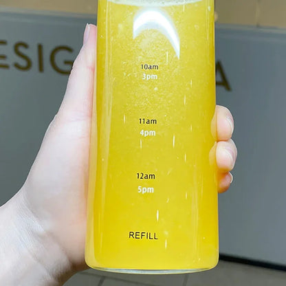 Transparent Plastic Water Bottle Time Marker Creative Large Capacity Leakproof Milk Cup Drinkware Kid School Gym Sport.