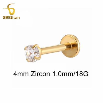 16G 18G Titanium Labret Stud Lip Ring Ear Helix Conch Trage Earring 2-4mm Zircon 0.9mm Internally Threaded Body Piercing Jewelry
