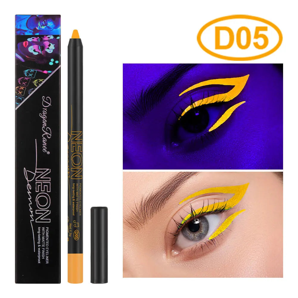 Fluorescence Blue Eyeliner Gel Waterproof Luminous UV Light Neon Eyeliner Pen Yellow Green Pink Color Eye Shadow Cream Make Up.
