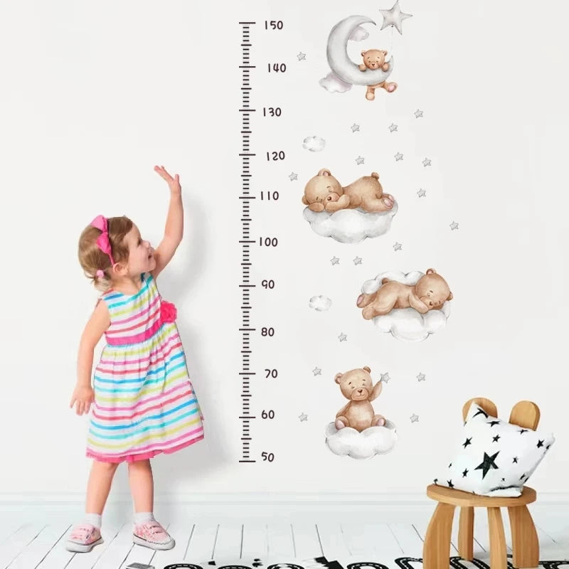Cute Bear Moon Star Wall Stickers for Kids Rooms Girls Boys Baby Room Decoration Kawaii Cartoon Animal Nursery Wallpaper Vinyl.