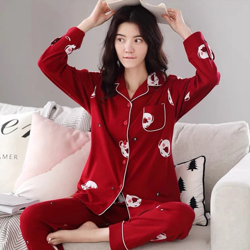 Feminino Warm Sleepwear White PJ 2025 Fashion Pure Cotton Pyjama Femme 100% Cotton Pajama For Women Winter Soild Pink Pijamas.