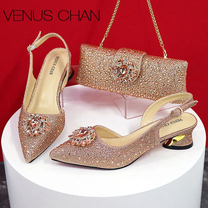 Sandals Woman Summer 2024 Hot Selling Design Pointed Toe Thin Heels Mature Ladies Shoes Matching Bag Set in Red Color