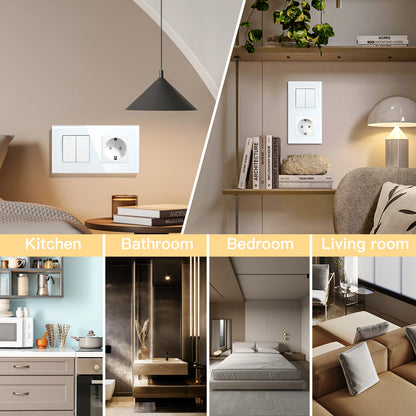 BSEED 1/2/3 Gang Wandschalter 2-Wege-Treppenlichtschalter Plus Typ-C USB-Buchse EU-Standard-Glasscheibe.