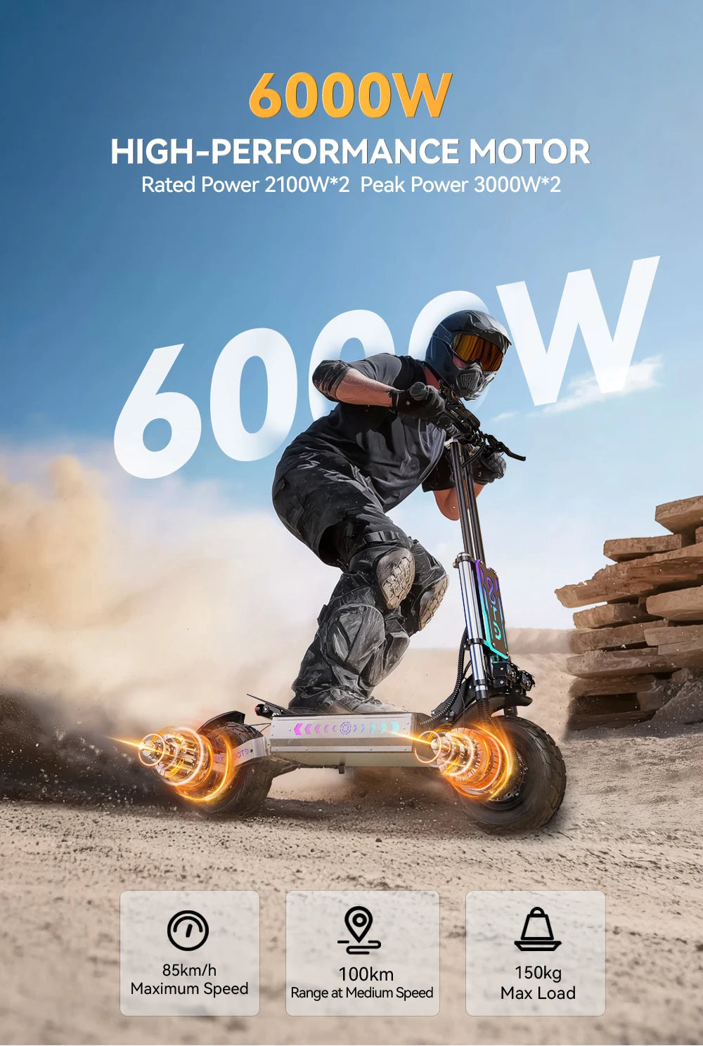 OOTD T90 Foldable Adult Electric Scooter, 85km/h E-Scooter, 4200W Electric Kick Scooter, 60V 31.2Ah Skateboards Kickboard, 100km.