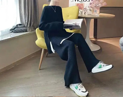 2024 Autumn Winter New Women's Fashion Fashionable Age Reducing Two Piece Pants Knitted Sweater Straight Leg Pants Set For Women
