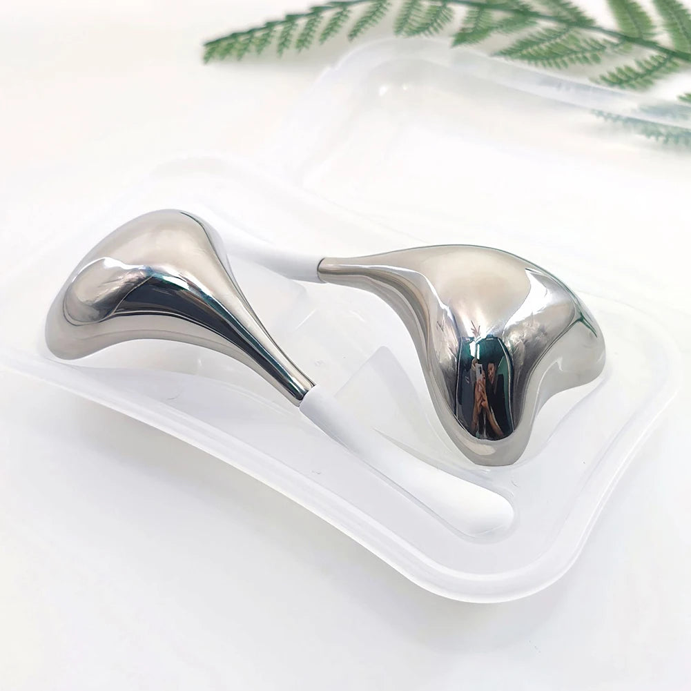 Facial Massage Cryo Spoon Facial Skin Care Ice Globes Stainless Steel Cooling Spa Globes Ice Globe Roller 2-in-1 for Face Eyes.