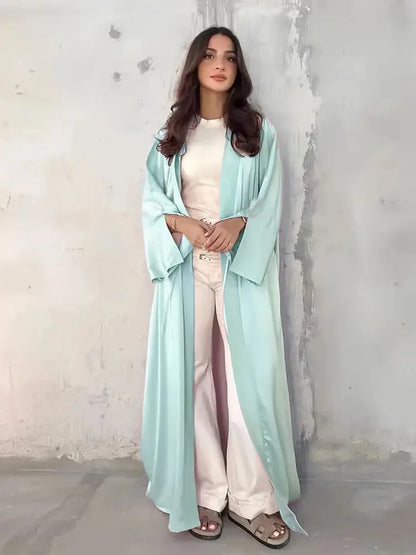 Girl Muslim Palestine Kaftan Dress Open Satin Kimono Pink Abaya Women Dubai Clothing Kebaya Robe Caftan Marocain Femme Musulmane.