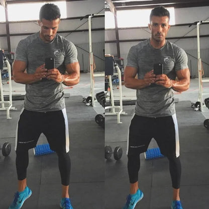 Men Tshirt Bodybuilding Tight Compression Quick-drying Muscle Shirt Fitness Workout Basketball Running Clothing Men T-shirt.