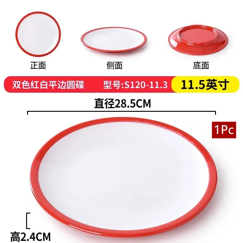 1Pc Commercial Melamine Tableware Household Plastic Dinner Plates Round Barbecue Salad Dishes Plate Kitchen Accessories.