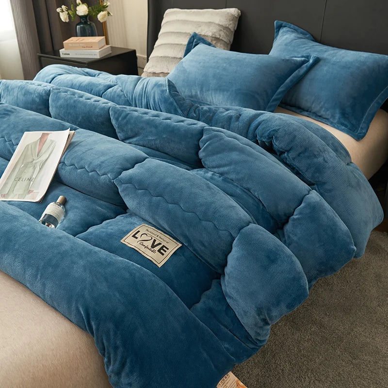 New Milk Velvet Soybean Comforter Grey Winter Keep Warm Duvet Solid Quilt Soft Fleece Thickened Blanket Drop Shippping Full.