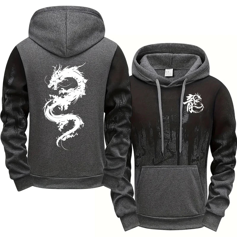 Chinese Dragon Tracksuit Hooded Sweatshirt Sweatpants City Vibe Hoodie 2 Piece Set Autumn Winter Men's Daily Casual Sport Outfit.