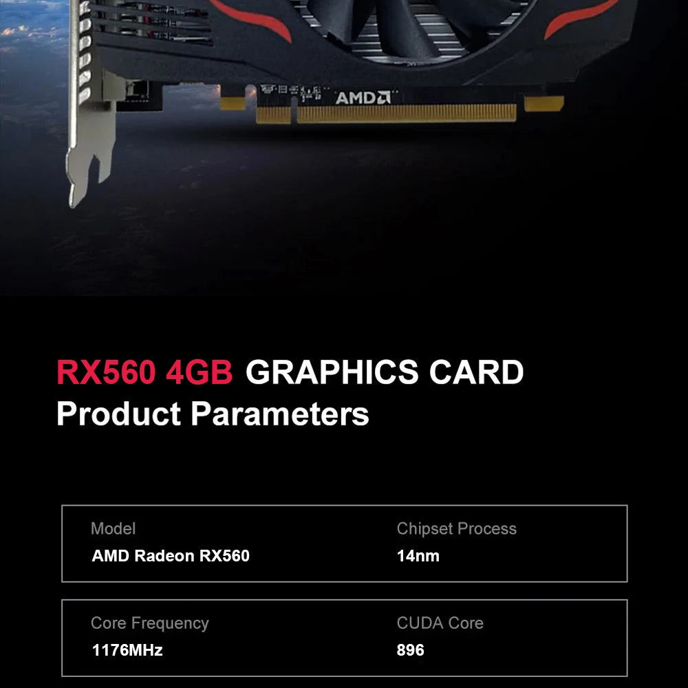 SEJISHI Video Card RX560 4G D5 Graphics Cards 128Bit GDDR5 AMD GPU RX560 4GB Gaming Card placa de video Diy Gaming Computer.