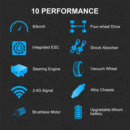 WLtoys  F21A 1:10 80KM/H RC Car 4WD 2.4G Metal Undercarriage Brushless Motor Remote Control High Speed Drift Monster Truck Toy.