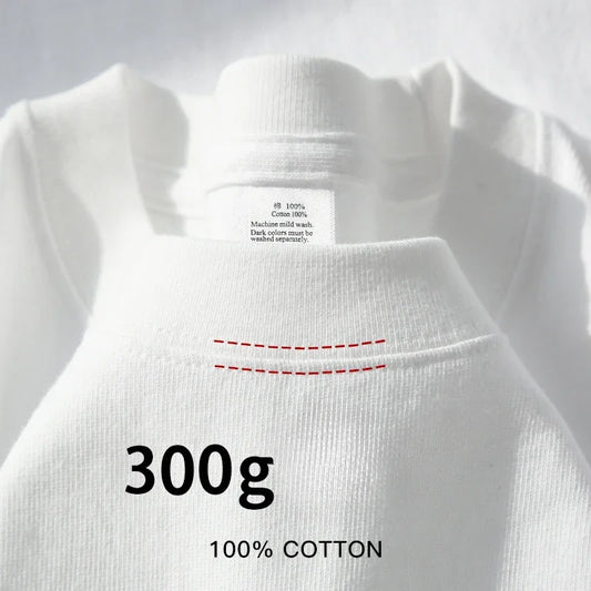300g Cotton T Shirts Men Short Sleeved Heavyweight  Summer Round Neck Loose Breathable Shirt for Men Women Basic Tee.