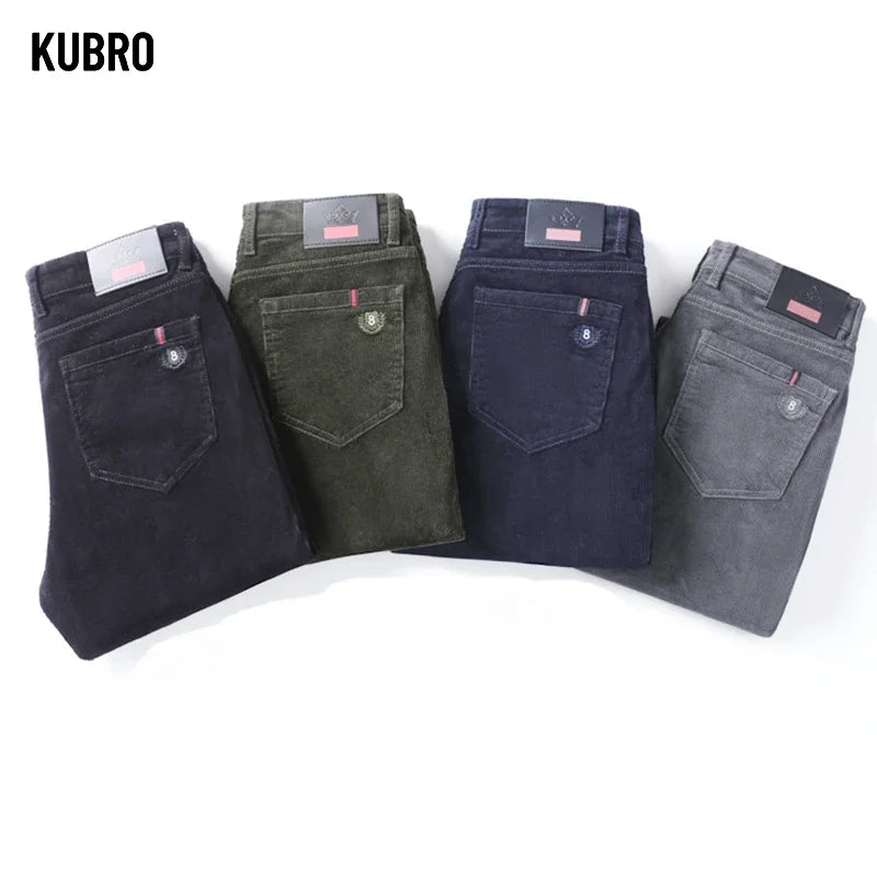 KUBRO High Quality Corduroy Fabric Men's Business Casual Trousers Autumn Korean Style Small Straight Slim Versatile Cargo Pants.