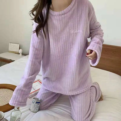 New Autumn/Winter Coral Fleece Pyjamas for Women Thickened Homewear Student Comfort Cotton Fleece Plus Size Fashion Pyjama Set