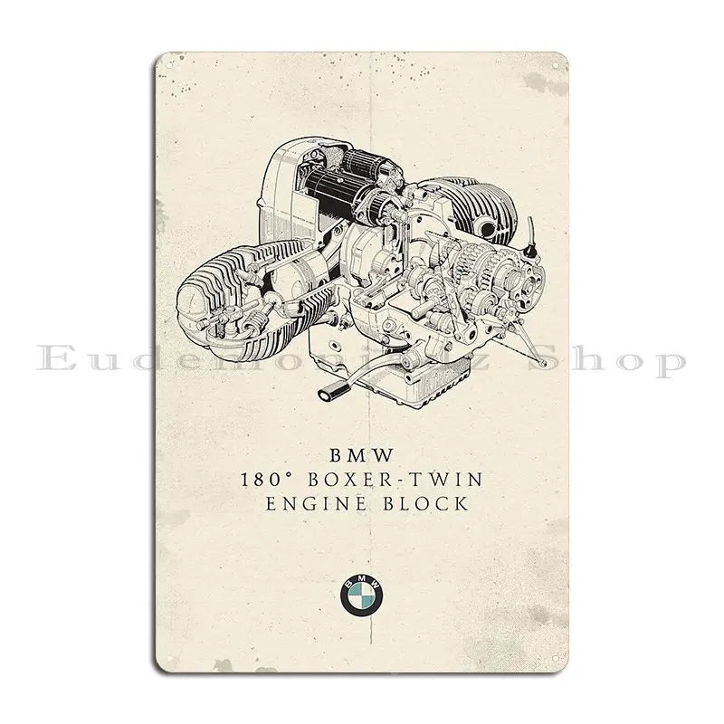 Boxer Twin Engine Technical Drawing Old Motorcycle Metal Sign Cinema Custom Wall Decor Custom Club Tin Sign Poster.