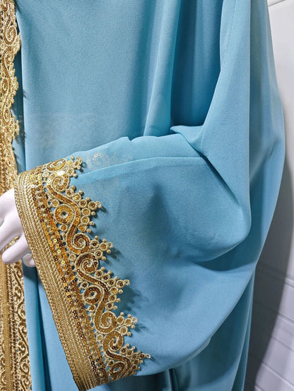 Eid Frauen Abaya Kleid Muslim 2-teiliges Set Strickjacke mit Innenkleid Schnürmantel Kaftan Robe Jalabiya Ramadan Marokko Kaftan 2025