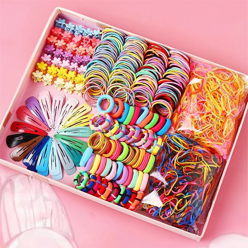 Kids Hair Accessories Set Boxed Hair Rings Leather Band Headband Hair Rope Hair Card Combination Female Baby Hair Accessories.