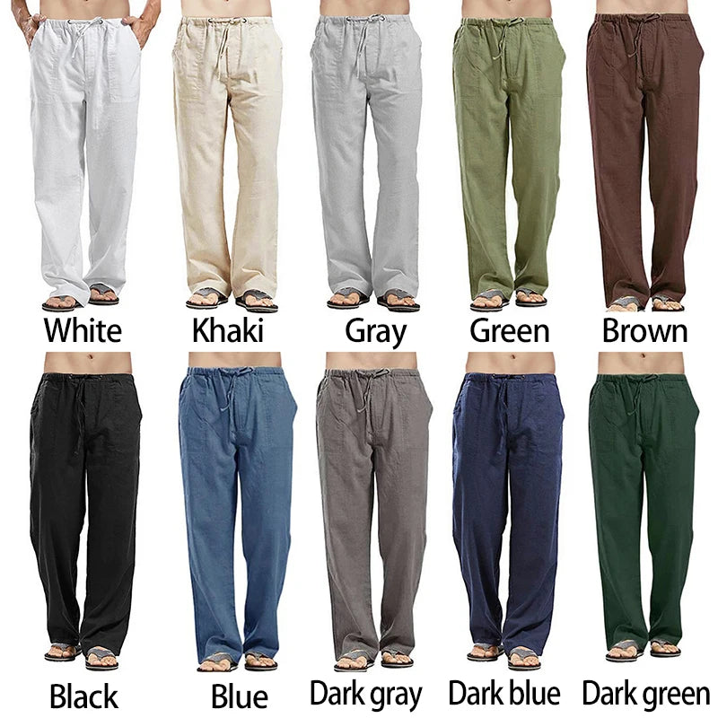 Men's Cotton Linen Pants Loose Cool Casual Long Pants Elastic Waist Long Pant Casual Large Size Streetwear Lightweight Trousers.