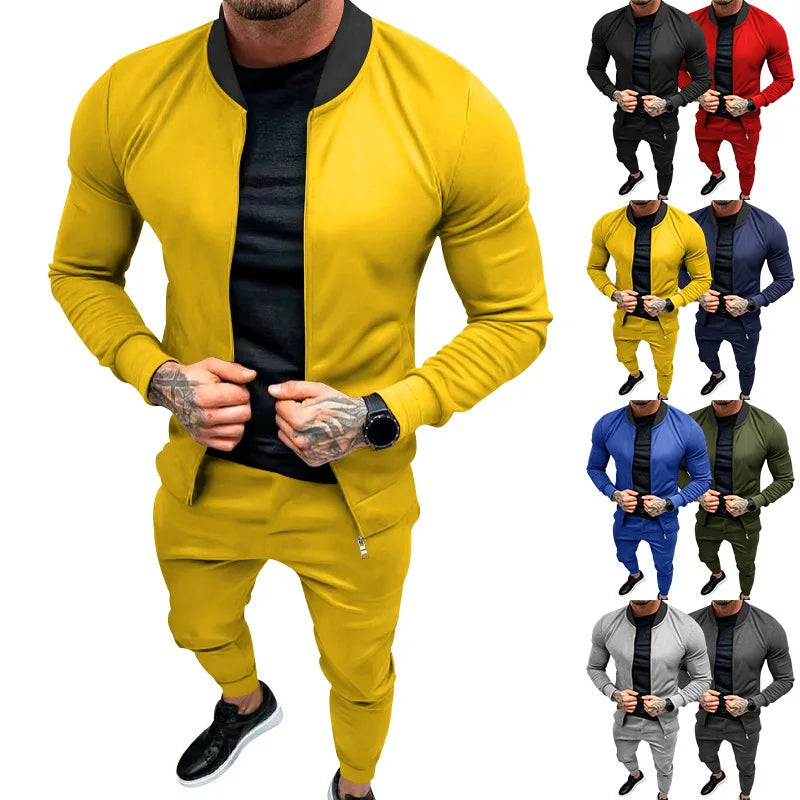 Amazon 2024 European and American men's clothing fitness sports trend outdoor leisure men's zipper suit.
