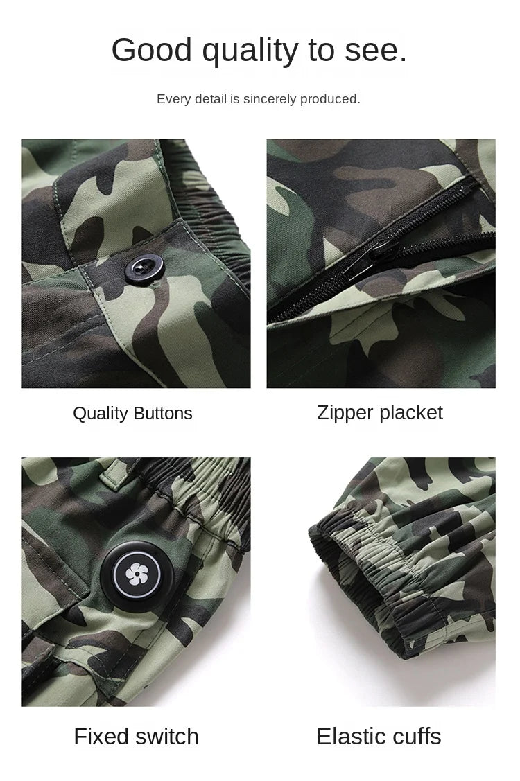 Fan Pants Cold Fishing Pure Cotton Site Welder Camping Ride Climbing Hiking Sports Fan Suit Air-Conditioning Clothes Fan Cooling.