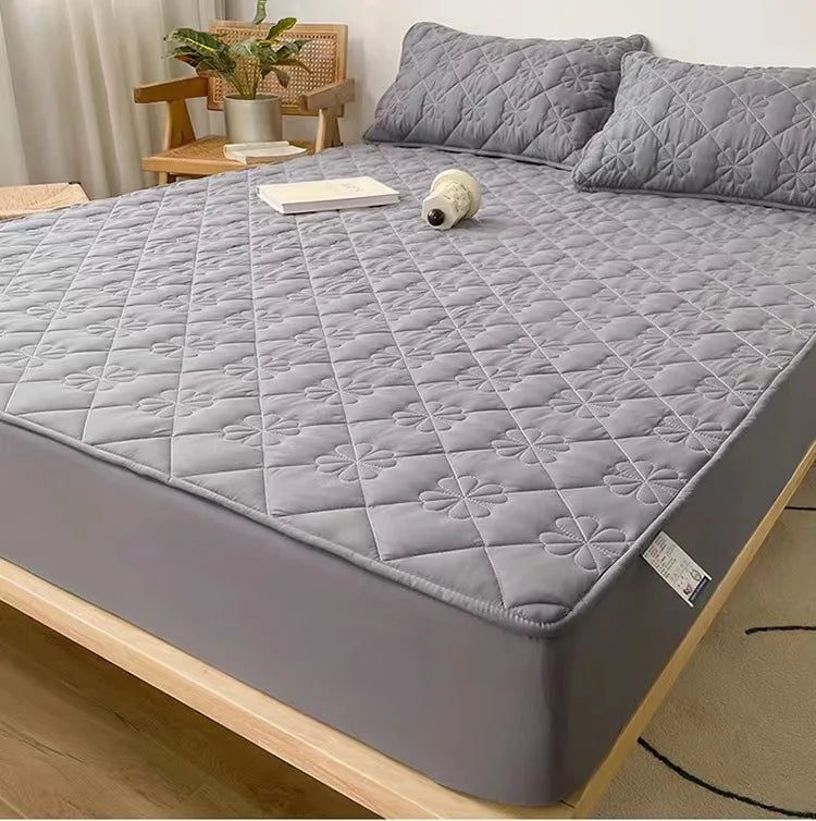 Flower Pattern Adjustable Fitted Sheet Quilted Cotton Fabric Mattress Protector With Elastic Band 90/120/150/180 Solid Color Bed.