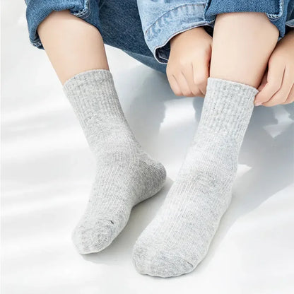 5 Pairs Pure Cotton Children Boy Socks Black White Grey Solid Color Unisex Breathable Sports School Socks Baby Girl Calf Socks.