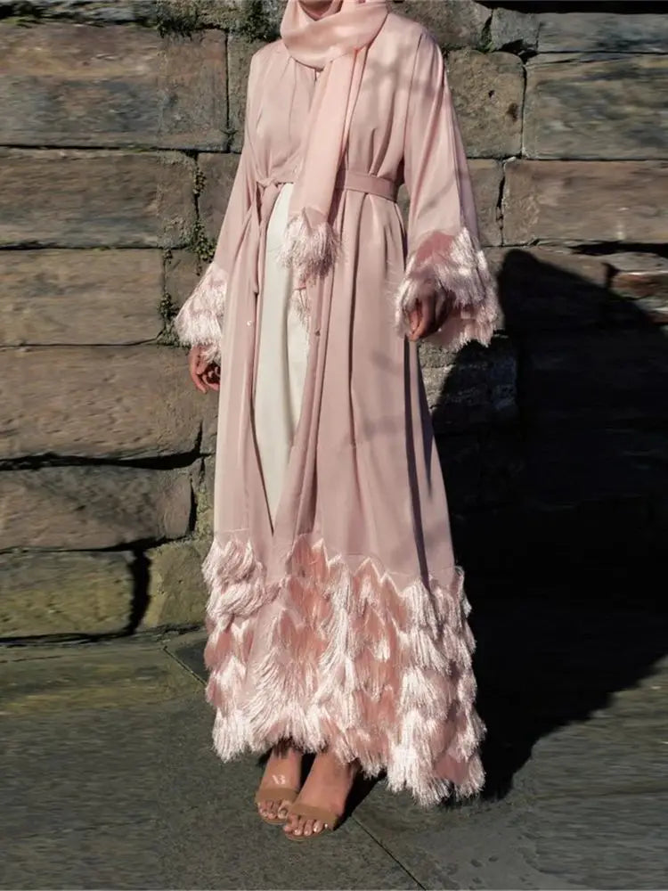 Ramadan Eid Pink Khimar Kimono Abaya Damen Dubai Luxury Islam Muslim Women Kebaya Kaftan Robe Musulmane Caftan Marocain Femme.