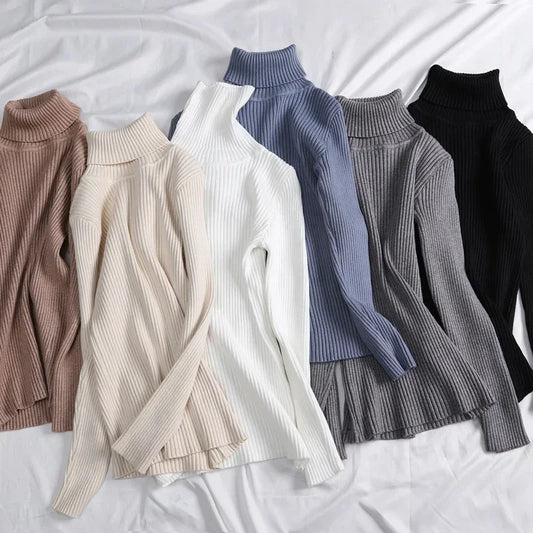Frauen einfarbig lange Ärmel Roll kragen pullover Strick pullover grundlegende weiche Pullover einfache elegante Mode neu