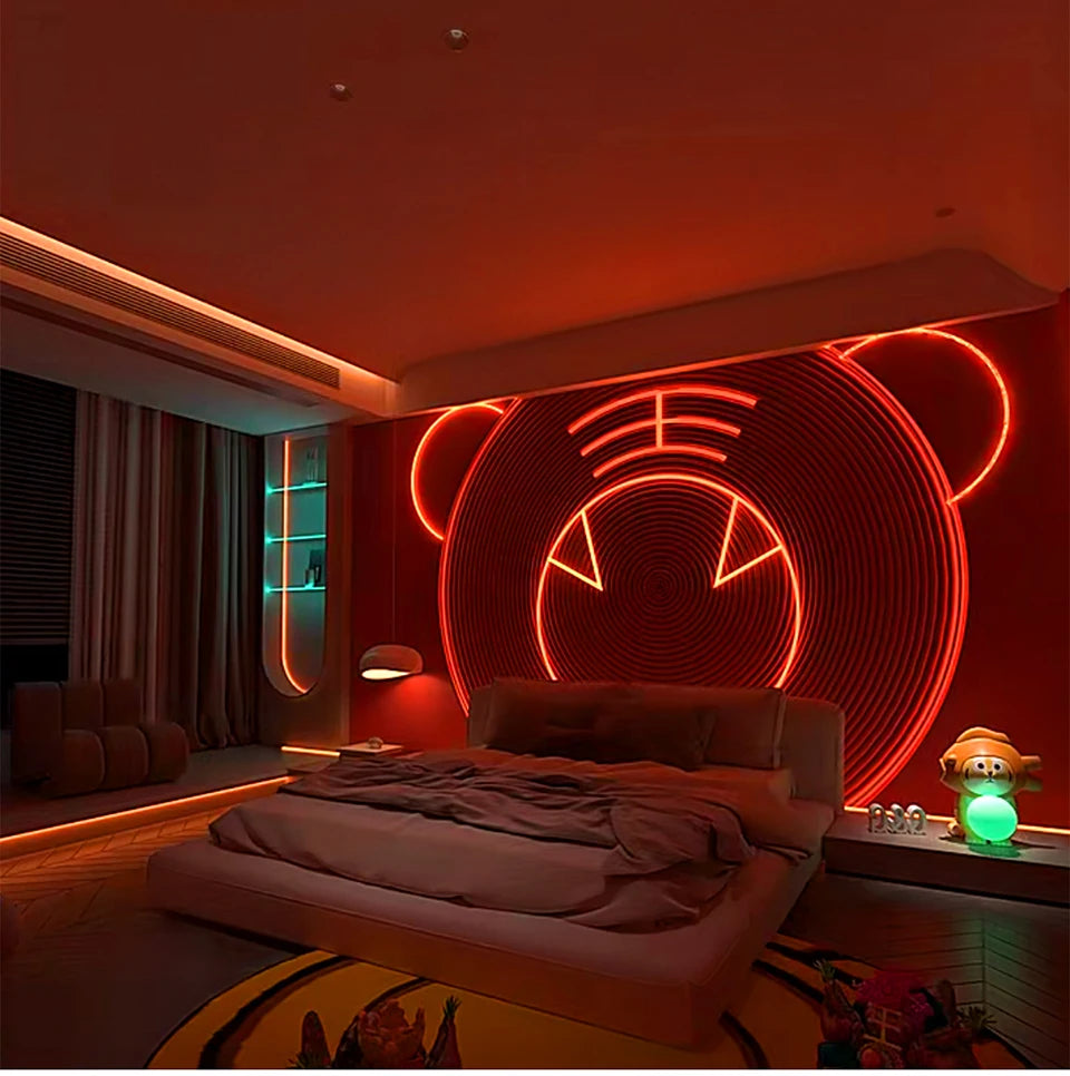 Tuya Smart WiFi LED Neon Light Strip 12V Black Silica Gel Tube RGB Bluetooth APP Neon Lamp Tape For Home Room Christmas Decor.