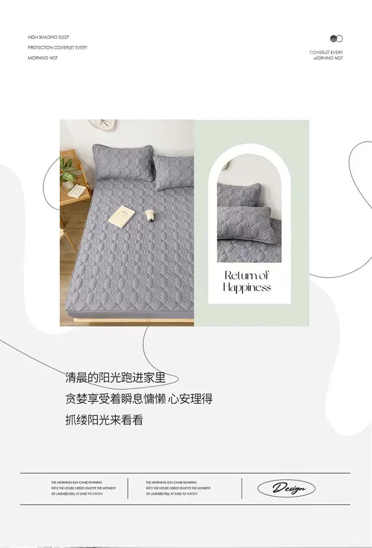 Flower Pattern Adjustable Fitted Sheet Quilted Cotton Fabric Mattress Protector With Elastic Band 90/120/150/180 Solid Color Bed.